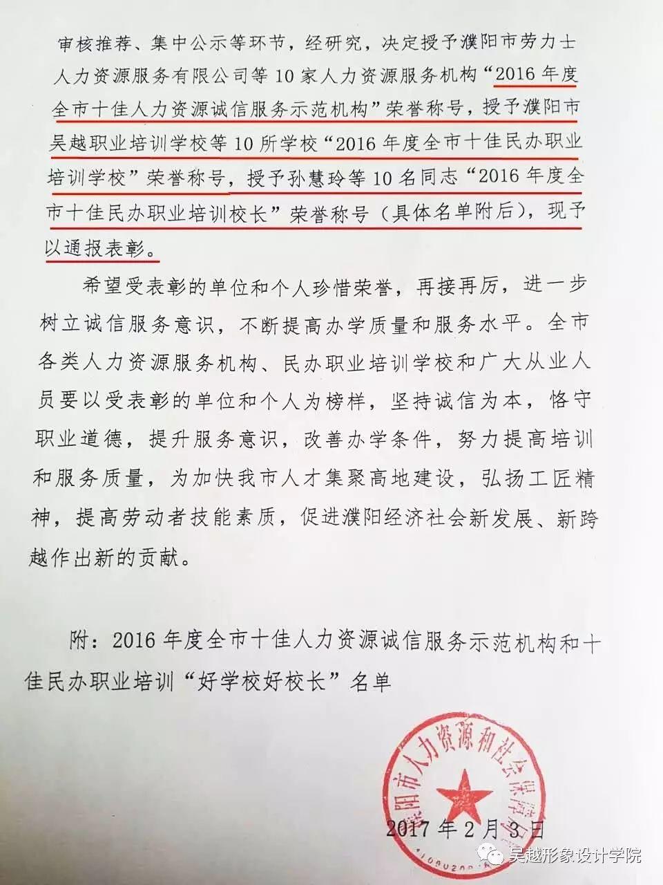 熱烈祝賀吳越學校榮獲“2016年度全市十佳民辦職業(yè)培訓學?！睒s譽稱號